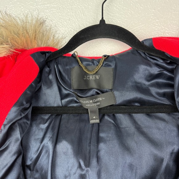 J.Crew Chateau Hooded Parka Coat Italian Wool Stadium Cloth Red Size 4 - Picture 9 of 12